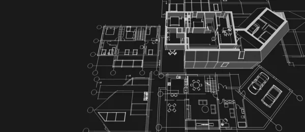 Casa Moderna Proyecto Arquitectónico Bosquejo Ilustración —  Fotos de Stock