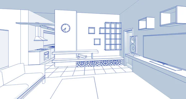Innenraum Küche Wohnzimmer Illustration — Stockfoto