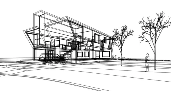 Architektoniczny Dom Koncepcyjny Rendering — Zdjęcie stockowe