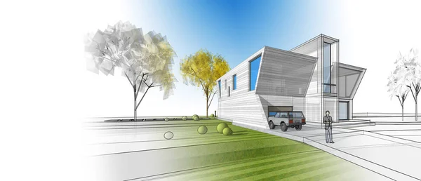 Architectural Concept House Rendering — Stock Photo, Image