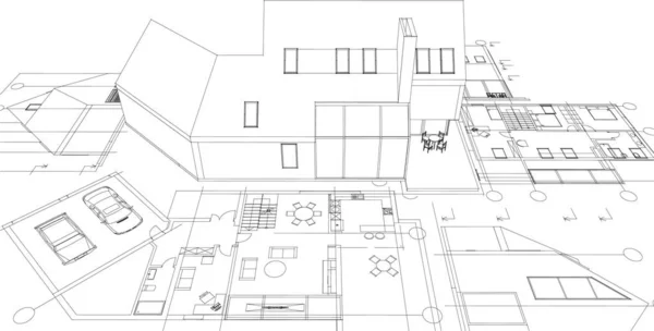 Modern Huis Plan Illustratie — Stockvector