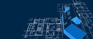ev planı mimari taslak 3D illüstrasyon