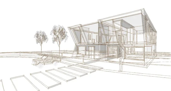 현대적 렌더링 건물의 스케치 — 스톡 사진