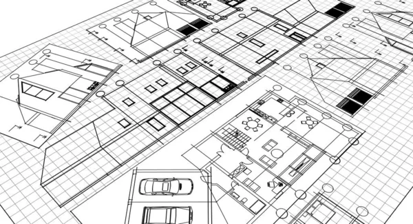 Haus Projekt Plan Fassaden Blaupause — Stockfoto