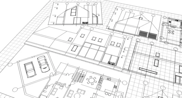 Haus Projekt Plan Fassaden Blaupause — Stockfoto