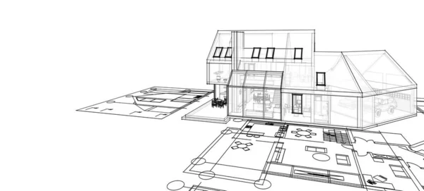 House Plan Architectural Sketch Illustration — Stock Photo, Image