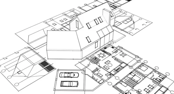Dům Plán Architektonický Náčrt Ilustrace — Stock fotografie