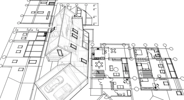 House Plan Architectural Sketch Illustration — Stock Photo, Image