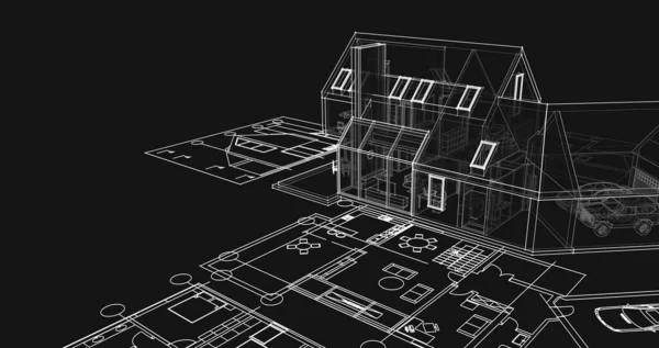 House Plan Architectural Sketch Illustration — Stock Photo, Image