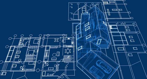 Plano Casa Desenho Arquitetônico Ilustração — Fotografia de Stock