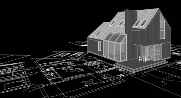 Dům Plán Architektonický Náčrt Ilustrace — Stock fotografie
