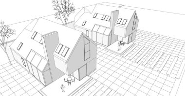 Modern ev mimarisi çizimi 3D görüntüleme