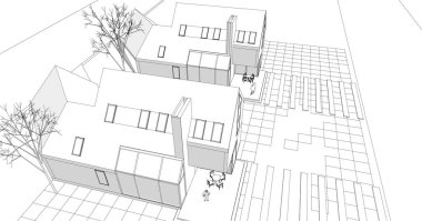 Modern ev mimarisi çizimi 3D görüntüleme