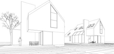 Modern ev mimarisi çizimi 3D görüntüleme