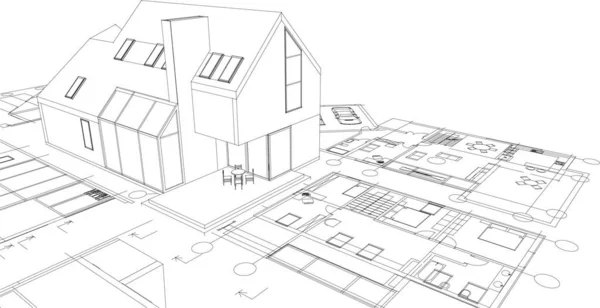 Σύγχρονο Σπίτι Σχέδιο Εικονογράφηση — Διανυσματικό Αρχείο
