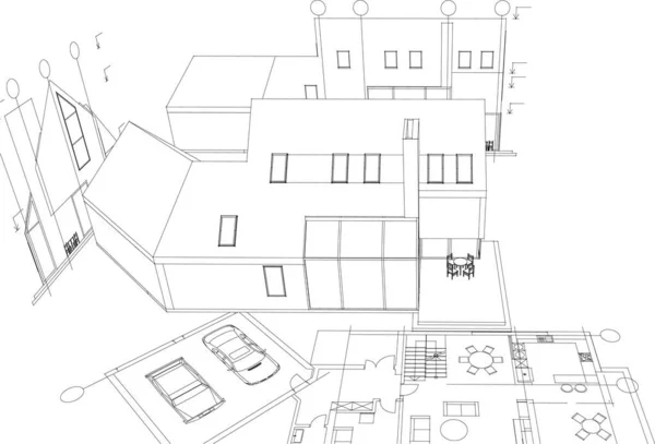 Современный План Дома Иллюстрация — стоковый вектор