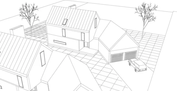 Modern House Plan Illustration — Stock Vector