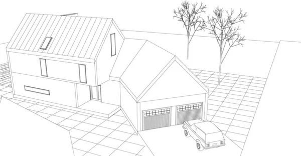 Ilustración Moderna Plano Casa — Vector de stock