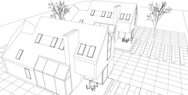 Casa Moderna Plano Ilustração —  Vetores de Stock