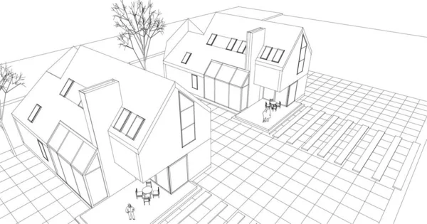 现代房屋建筑草图3D渲染 — 图库矢量图片