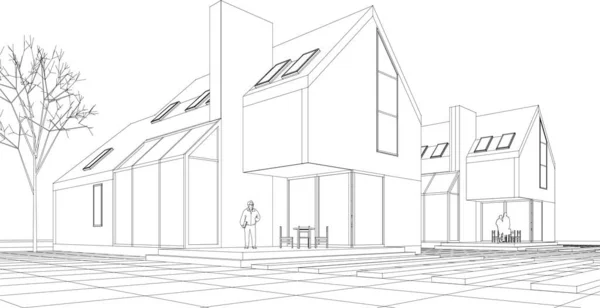 Casa Moderna Dibujo Arquitectónico Renderizado — Archivo Imágenes Vectoriales