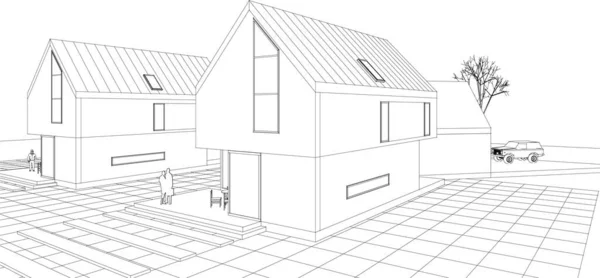 Casa Moderna Desenho Arquitetônico Renderização —  Vetores de Stock