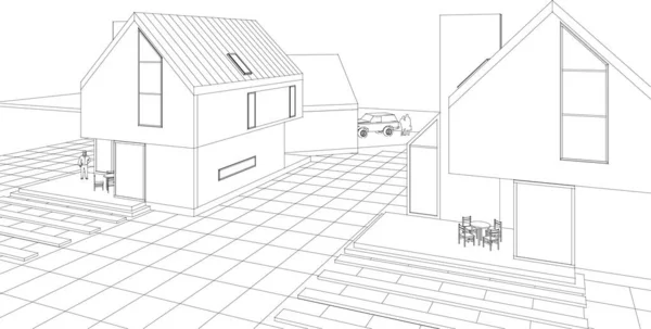 Casa Moderna Desenho Arquitetônico Renderização — Vetor de Stock