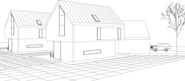 Casa Moderna Desenho Arquitetônico Renderização —  Vetores de Stock