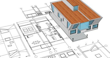 ev mimarisi projesi çizimi 3d illüstrasyon