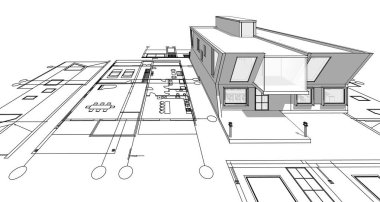 ev mimarisi projesi çizimi 3d illüstrasyon