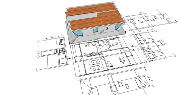 House Architectural Project Sketch Illustration — Stock Photo, Image