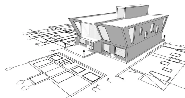 Casa Proyecto Arquitectónico Boceto Ilustración —  Fotos de Stock