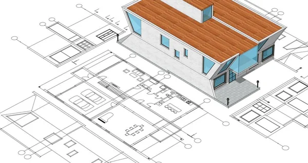 Projekt Architektoniczny Domu Szkic Ilustracja — Zdjęcie stockowe