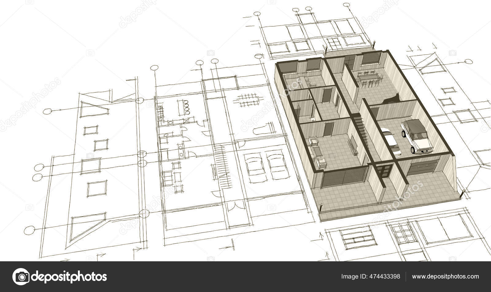 Plano Casa Desenho Arquitetônico Ilustração — Foto © SAdesign #474433398, image size:1600x951