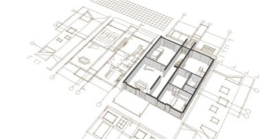 ev planı mimari taslak 3D illüstrasyon