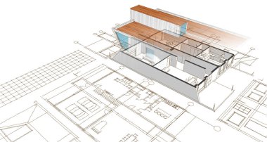 ev planı mimari taslak 3D illüstrasyon