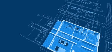 ev planı mimari taslak 3D illüstrasyon