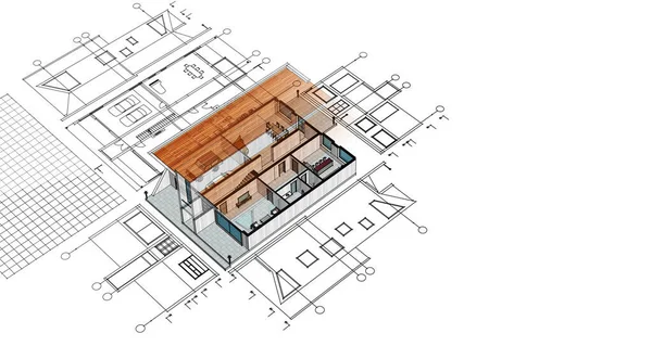 Dom Plan Architektoniczny Szkic Ilustracja — Zdjęcie stockowe