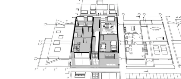 Plano Casa Desenho Arquitetônico Ilustração — Fotografia de Stock