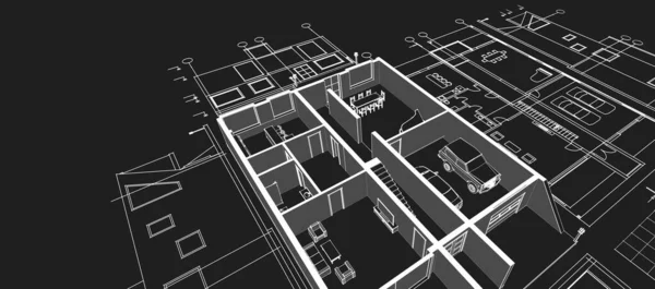 Dom Plan Architektoniczny Szkic Ilustracja — Zdjęcie stockowe