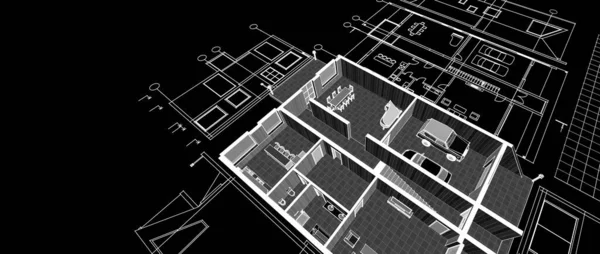 House Plan Architectural Sketch Illustration — Stock Photo, Image