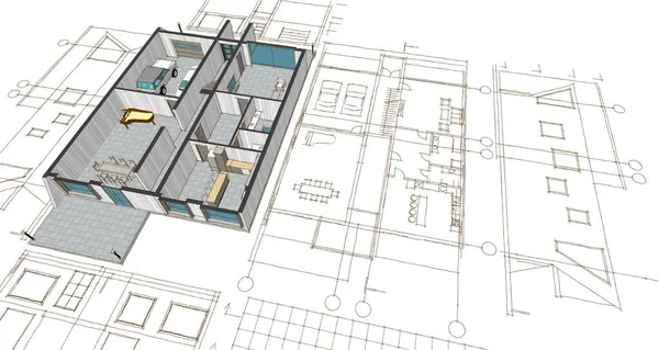 Dom Plan Architektoniczny Szkic Ilustracja — Zdjęcie stockowe