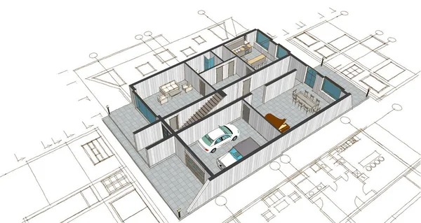 Hausplan Architektonische Skizze Illustration — Stockfoto