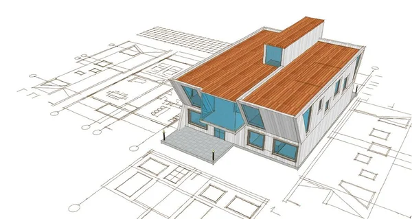 Plano Casa Dibujo Arquitectónico Ilustración — Foto de Stock