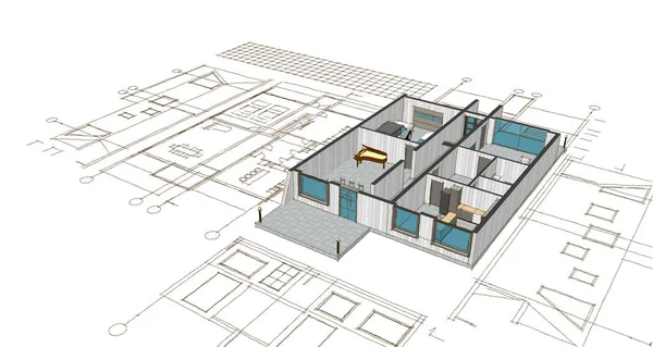 Plano Casa Dibujo Arquitectónico Ilustración — Foto de Stock