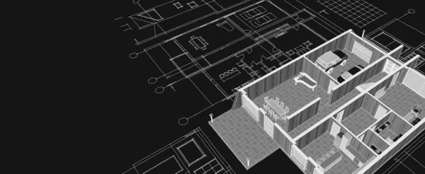 Plano Casa Desenho Arquitetônico Ilustração — Fotografia de Stock