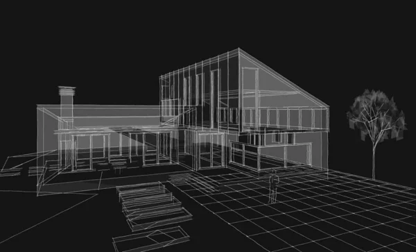 Будинок Архітектурний Ескіз Рендеринга — стокове фото