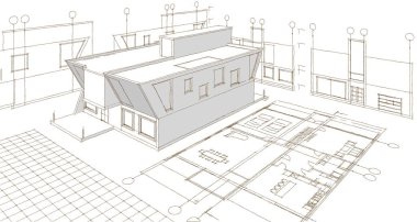 ev mimarisi taslağı 3d illüstrasyon planı 