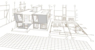 ev mimarisi taslağı 3d illüstrasyon planı 