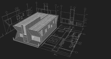 ev mimarisi taslağı 3d illüstrasyon planı 